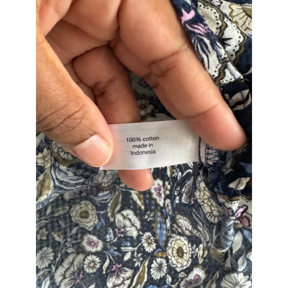 Lane Bryant Top Size 22 Floral Boho Peasant Blouse Navy Blue Cotton Short Sleeve - Picture 5 of 6